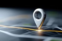 White location pin marker on road map with glowing effect, highlighting destination point for navigation and travel planning purposes.