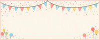 Festive party banner with colorful bunting flags and balloons on cream background, perfect for celebration invitations or event announcements.