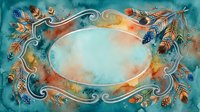 Autumn watercolor frame with decorative swirls and colorful fall leaves creating elegant border for seasonal designs and thanksgiving projects.