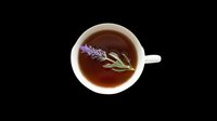 Lavender herbal tea in a white cup, top view, isolated on transparent background. Ready for stickers, t-shirt design, print on demand, and clipart use.