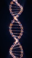 Glowing DNA double helix structure with golden and orange luminescent strands against dark background, representing genetic science, molecular biology, and biotechnology research for medical and educational applications.