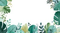 Tropical green leaves frame with monstera, palm, and eucalyptus on white background, perfect for wedding invitations or botanical designs.