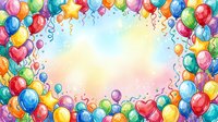 Colorful balloon frame with ribbons creating festive border on pastel background for party invitations and celebration designs.