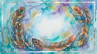 Watercolor feather wreath frame with colorful plumage border on textured background for bohemian design projects and spiritual themed artwork.