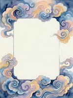 Watercolor cloud frame with swirling patterns in pastel colors, blank space for text or design elements, decorative border for invitations and cards.