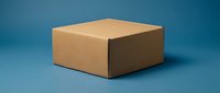 Closed kraft cardboard box on blue background, suitable for product packaging, shipping, storage, and e-commerce mockups.