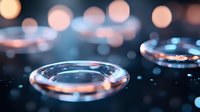 Glowing circular rings with bokeh lights in soft focus, featuring warm orange and cool blue tones. Suitable for technology, innovation, and abstract backgrounds.