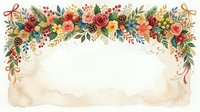 Vintage floral garland with roses, berries, and foliage arranged in watercolor style, featuring warm autumn tones and ribbons, ideal for wedding invitations and greeting cards.