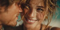 Young couple sharing intimate moment with warm sunlight creating romantic atmosphere for lifestyle and relationship content.