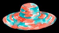 Colorful striped sun hat with turquoise and coral watercolor pattern, isolated on transparent background. Ready for clipart, t-shirt design, print-on-demand products, stickers, and sublimation projects.