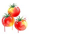 Watercolor tomatoes with paint drips on white background. Fresh organic vegetables illustration for cooking, healthy eating and kitchen design projects.