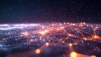Glowing network connections with light trails and bokeh effects over dark background create futuristic technology landscape for digital transformation concepts.