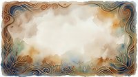 Ornate vintage frame with decorative swirls and flourishes in brown, gold, and teal tones featuring a blank cream center space, suitable for design projects and creative layouts.