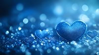Magical blue heart shape on glittering background with bokeh lights and sparkles creates romantic atmosphere for Valentine's Day or love themes.