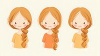 Young female characters with long braided ginger hair and gentle smiles wearing casual t-shirts in orange and yellow tones, illustrated in soft minimalist style.