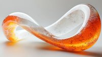 Curved glass tube filled with glowing amber liquid and bubbles, isolated on neutral background, suitable for scientific, medical, laboratory, and design projects.