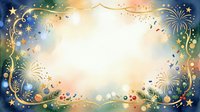 Festive frame with fireworks, stars, and ornamental swirls on gradient background. Isolated design element suitable for greeting cards, invitations, posters, and holiday celebrations.