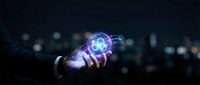 Hand holding glowing digital globe with network connections, representing global technology, data connectivity, and worldwide business communication solutions.