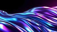 Flowing abstract waves in vibrant neon blue and purple colors create dynamic motion effect against dark background, modern design element for technology concepts.