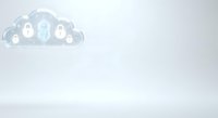 Cloud computing security concept with digital lock icons and data protection symbols on white background, suitable for technology and cybersecurity designs.