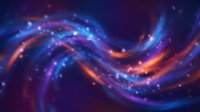 Abstract flowing energy waves with glowing particles in blue purple orange colors on dark background for digital art and futuristic design projects.