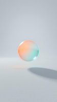Translucent sphere with gradient color transition from peachy orange to mint green, floating above white surface with soft shadow, suitable for modern design, branding, and creative projects.