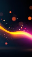 Glowing wave of yellow and pink light with floating bokeh particles against dark background creates magical atmosphere for festive designs.
