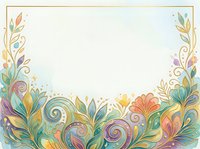 Watercolor floral frame with pastel swirls, golden accents, and colorful blooms, offering a soft decorative border with copy space for text.