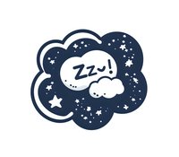 Dreamy cloud with zzz sleep text, stars and sparkles in navy blue and white color scheme, isolated on white background for sleep-related designs and bedtime graphics.