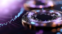 Glowing digital circuit ring with flowing data streams and network connections on dark background, representing technology and innovation.