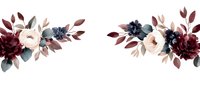 Elegant floral border with burgundy and navy blue roses, blush pink peonies, and dusty eucalyptus leaves arranged in romantic watercolor style on white background.