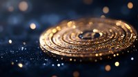 Glowing golden spiral pattern with bokeh light effects on dark background creates magical atmosphere with sparkles and blurred circles.