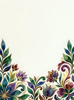 Ornamental floral border with colorful leaves and blooms in jewel tones arranged on cream background, isolated and ready for design use on invitations, cards, and stationery projects.