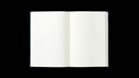 Open hardcover notebook with blank white pages, isolated on transparent background. Ready for stickers, clipart, print on demand, T-shirt and sublimation design use.