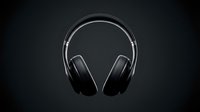 Sleek black wireless headphones with padded ear cups and adjustable headband isolated on dark background for audio equipment design projects.