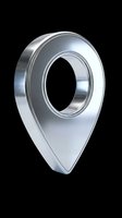 Metallic location pin icon with circular opening, isolated on transparent background. Ready for web design, app interfaces, UI elements, print-on-demand products, and digital graphics.