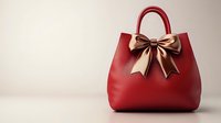 Red leather handbag with elegant brown ribbon bow on neutral background. Luxury fashion accessory for women, shopping and style concepts.
