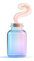Magical glass bottle with pink smoke rising from open top, featuring gradient blue to purple coloring on transparent background, suitable for fantasy designs.