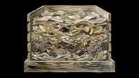 Wooden crate filled with crumpled money and cash, isolated on transparent background. Ready for design use on t-shirts, clipart, stickers, and print-on-demand products.