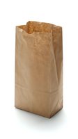 Empty kraft paper bag with folded top and handles, suitable for grocery shopping, food packaging, retail merchandise, and eco-friendly storage solutions.