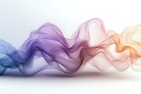 Flowing abstract smoke waves in purple, blue, and peach colors creating elegant curves and motion against white background, suitable for modern design projects.