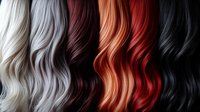 Colorful hair extensions display showing wavy synthetic strands in blonde, silver, brown, orange, red and black shades for beauty salon styling options.