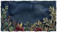 Dark navy watercolor background with elegant floral border featuring burgundy flowers and green foliage, perfect for wedding invitations and greeting cards.
