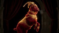 Majestic red dragon with golden ornate armor and decorative elements in dark atmospheric setting for fantasy gaming and storytelling projects.