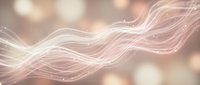 Abstract flowing light waves with soft bokeh background, elegant glowing ribbons of energy in warm beige tones for modern design, technology, and creative projects.