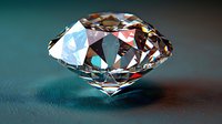 Brilliant cut diamond with multiple facets reflecting light on dark teal background, showcasing luxury and precision craftsmanship.