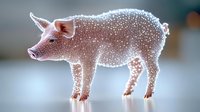 Pink piglet covered in morning dew droplets standing in soft light, creating a magical farm animal portrait for nature and agriculture themes.