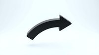 Curved black arrow pointing right, isolated on white background, suitable for web design, user interface, directional graphics, and digital applications.
