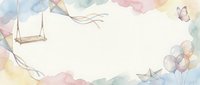 Watercolor frame with pastel flowers, butterfly and swing elements creating elegant border for invitations, cards and romantic designs.