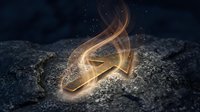 Glowing golden arrow pointing forward on dark textured surface with sparkling light effects and magical energy trails for business success concepts.